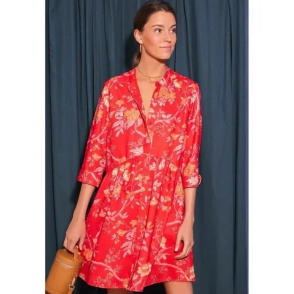 Tuckernuck Vida De Las Flores Royal Shirt Dress Sz L Floral Leaves